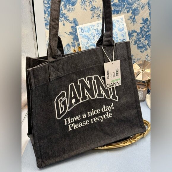 🆕 GANNI 🧿 NWT Large Easy Shopper, Black Denim - Picture 2 of 11